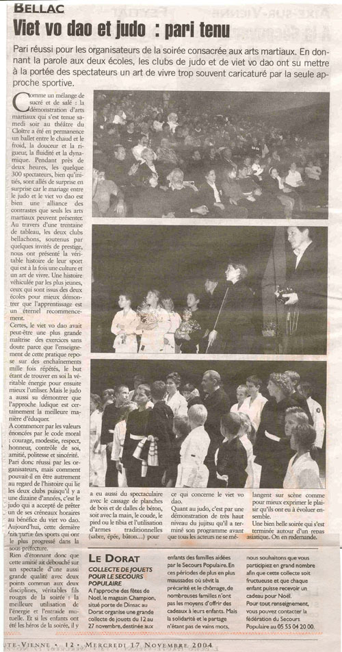 Article - L'cho du pays - Dmo Bellac (14 Novembre 2004)